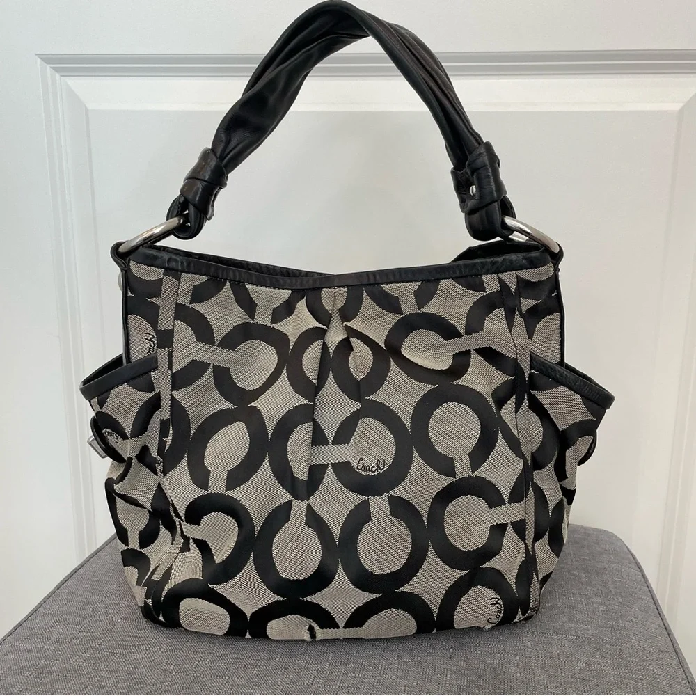 COACH Parker Op Art Slouchy Hobo Bag - Gray/Black/Silver 13427 - Picture 6 of 14